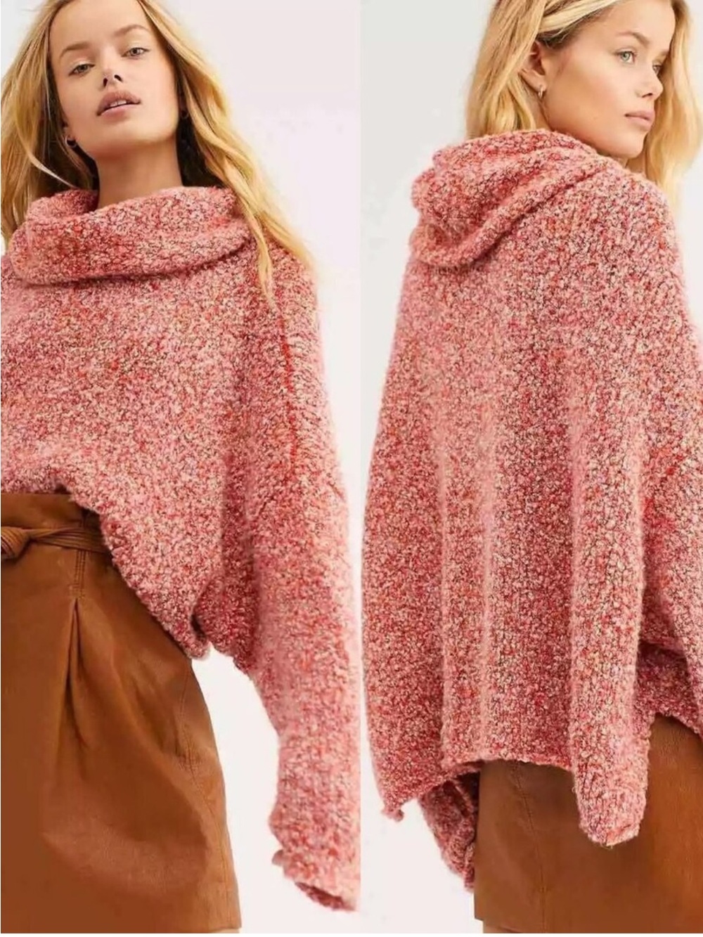 Free People BFF Cowl Neck Sweater Boucle Pink A